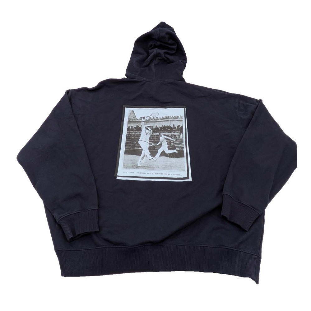 Lacoste LIVE Pullover Sweatshirt Size 2XL Navy Cloud Print Hoodie Tennis Players